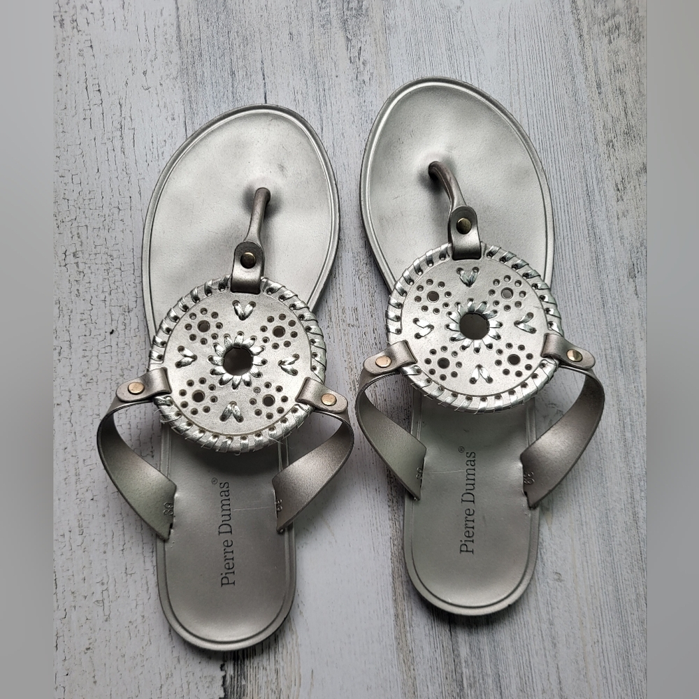 Pierre Dumas Silver Medallion Sandals